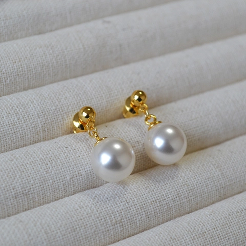 Eleganti Orecchini a Bottone con Perla Artificiale Rotonda da 10mm per Donna Perno in Argento Sterling 925 Ottone Placcato Oro