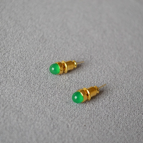Minimalist Round Natural Stone Agate Stud Earrings With 925 Sterling Silver Earring Post Gold Plated Brass Jewelry For Women