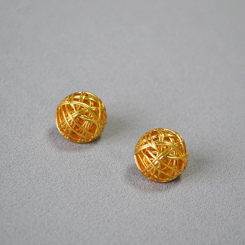Pendientes de Botón de Bola de Latón Trenzado Calado Vintage Francés con Poste de Plata de Ley 925 Pendientes de Oro Geométricos Mujer