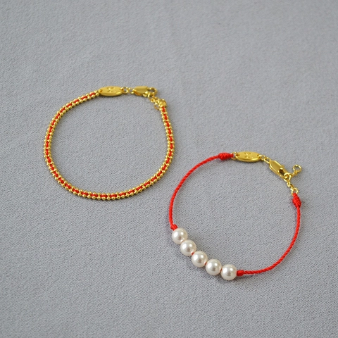 French Vintage Hand Woven Red Rope Bracelet For Women Brass Gold Plated Artificial Freshwater Pearl Simple Fashion Thin Jewelry Gift