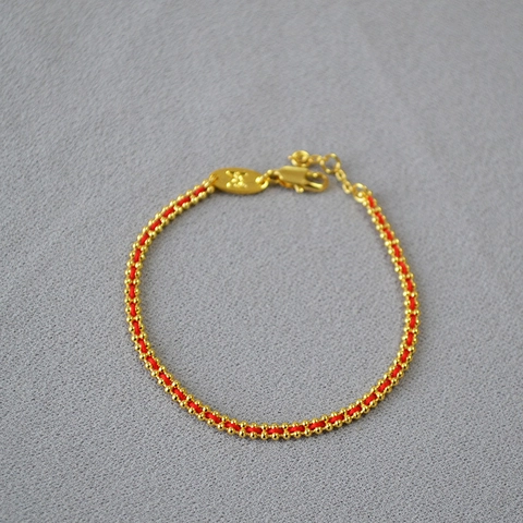 French Vintage Hand Woven Red Rope Bracelet For Women Brass Gold Plated Artificial Freshwater Pearl Simple Fashion Thin Jewelry Gift