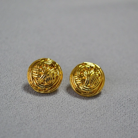 Pendientes de Botón de Bola de Latón Trenzado Calado Vintage Francés con Poste de Plata de Ley 925 Pendientes de Oro Geométricos Mujer