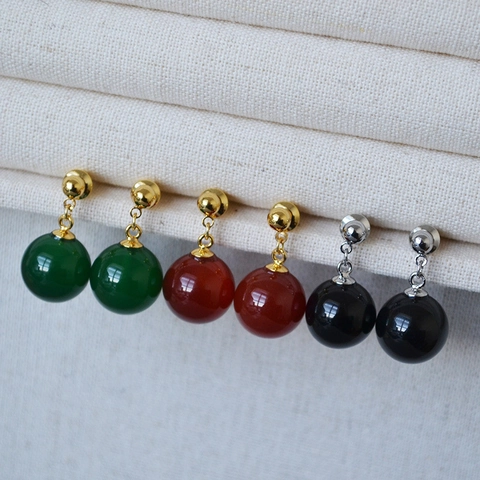 Orecchini Pendenti con Perle Tonde in Agata Naturale Elegante Retrò Perno in Argento Sterling 925 per Donna Orecchini a Bottone in Agata Geometrica Placcati Oro Ottone Gioielli