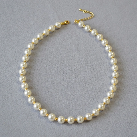Elegante Collana di Perle Artificiali Francese per Donna Perle Distanziatrici in Lega Placcata Oro Girocollo Minimalista Gioielli Accessori