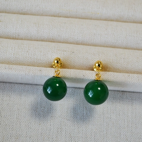 Orecchini Pendenti con Perle Tonde in Agata Naturale Elegante Retrò Perno in Argento Sterling 925 per Donna Orecchini a Bottone in Agata Geometrica Placcati Oro Ottone Gioielli