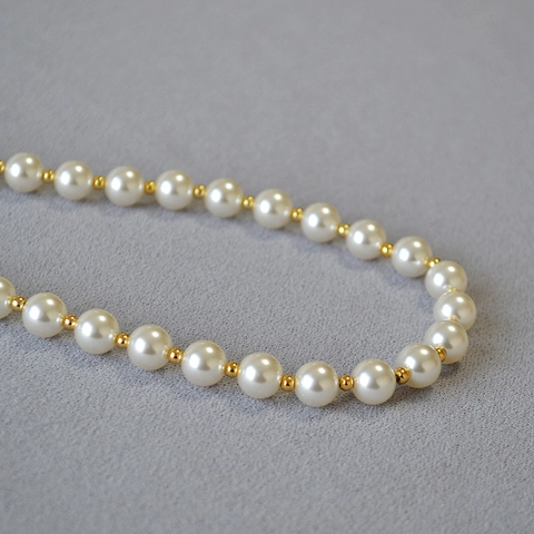 Elegante Collana di Perle Artificiali Francese per Donna Perle Distanziatrici in Lega Placcata Oro Girocollo Minimalista Gioielli Accessori