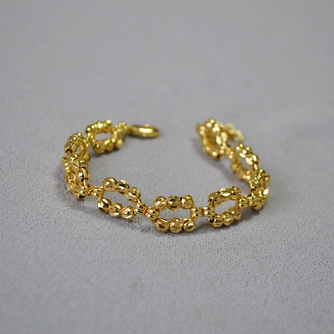 Luxury Gold Plated Brass Beaded Bracelet For Women Minimalist Laser Cut Geometric Chain Link Adjustable Fashion Jewelry