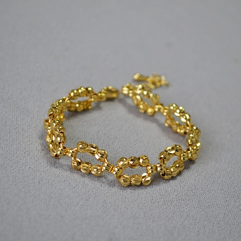 Luxury Gold Plated Brass Beaded Bracelet For Women Minimalist Laser Cut Geometric Chain Link Adjustable Fashion Jewelry