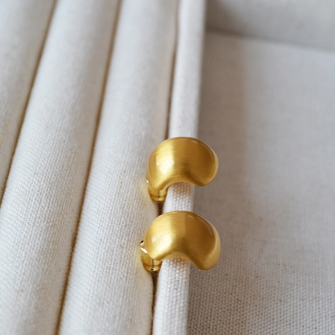 Pendientes de Botón Geométricos de Latón Forma de Frijol Mujer Poste Plata Ley 925 Cepillado Mate Oro Plata Joyería