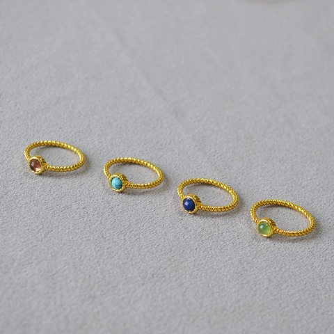 Vintage Brass Gold Plated Twisted Rope Ring For Women Inlaid Natural Agate Lapis Lazuli Gemstone Bohemian Jewelry Ring