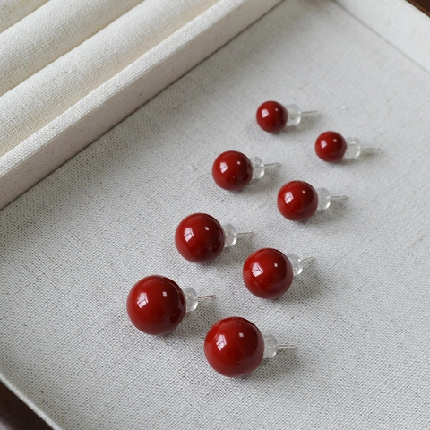 Französisch Vintage Kirschrot Handgefertigte Emaille Künstliche Kristall Runde Ohrstecker Mit 925 Sterlingsilber Stift Für Damen