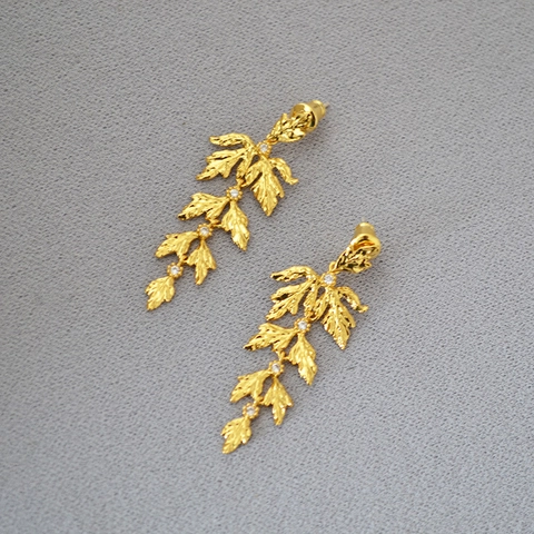 Orecchini a Goccia a Forma di Foglia in Ottone Vintage per Donna Con Perno in Argento Sterling 925 Eleganti Gioielli a Foglia con Strass