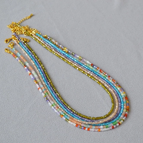 Niche Design Colorful Faceted Square Cube Zirconia Beaded Necklace Minimalist Gold Plated Copper Clavicle Chain For Women