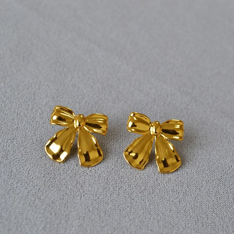 Eleganti Orecchini a Bottone con Fiocco in Ottone Placcato Oro Con Perno in Argento Sterling 925 Gioielli Minimalisti Chic da Donna