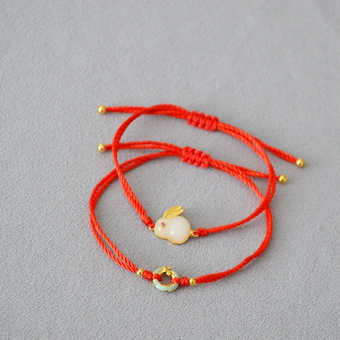 New Chinese Style Zodiac Red Rope Bracelet Hand Woven Copper Gold Plated Enamel Dragon Rabbit Charm Adjustable Ethnic Bracelet
