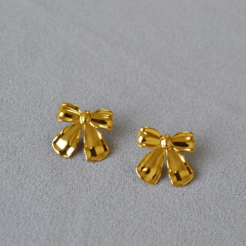 Eleganti Orecchini a Bottone con Fiocco in Ottone Placcato Oro Con Perno in Argento Sterling 925 Gioielli Minimalisti Chic da Donna