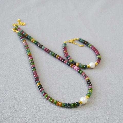 Handgefertigte Bunte Natur Edelstein Perlenkette Mit Barock Süßwasserperle Vintage Schmuck Für Damen Elegante Halsketten