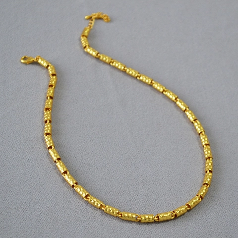 Collar de Cadena Gruesa de Latón Chapado en Oro Vintage Estilo Chino Con Tubo Cilíndrico Texturizado para Mujer Joyería