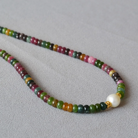 Handgefertigte Bunte Natur Edelstein Perlenkette Mit Barock Süßwasserperle Vintage Schmuck Für Damen Elegante Halsketten