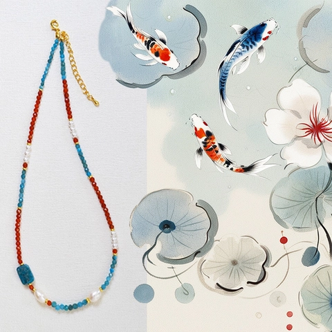 Handmade Agate Apatite Beaded Necklace For Women Vintage New Chinese Style Jewelry With Freshwater Pearl Adjustable Choker Necklace