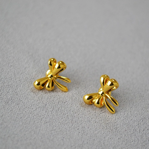 Minimalisti Orecchini a Bottone con Fiocco in Ottone Placcato Oro Con Perno in Argento Sterling 925 per Donna Gioielli Accessori