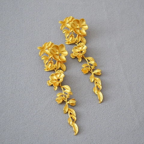 Orecchini Pendenti Vintage in Ottone Placcato Oro Con Nappa a Fiore Perno in Argento Sterling 925 Donna Gioielli Singolo