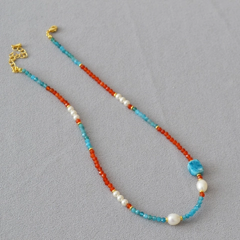 Handmade Agate Apatite Beaded Necklace For Women Vintage New Chinese Style Jewelry With Freshwater Pearl Adjustable Choker Necklace