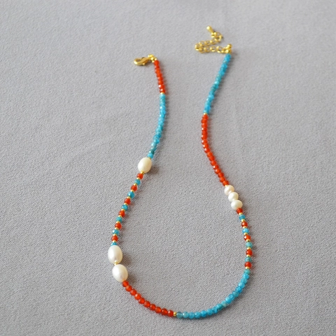 Nuevo Estilo Chino Dunhuang Vintage Perla de Agua Dulce Ágata Apatita Collar de Cuentas para Mujer Latón Chapado en Oro