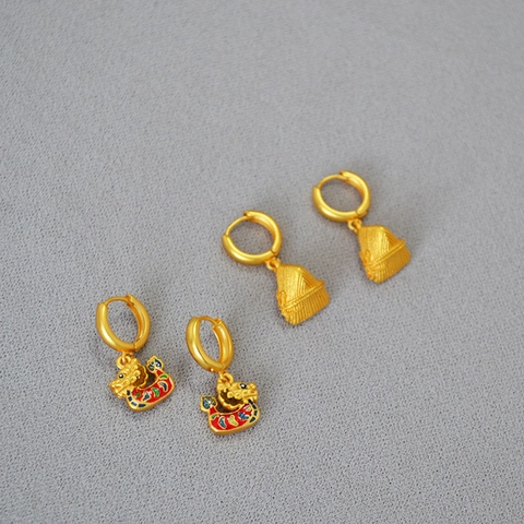 Pendientes de Aro de Latón Barco Dragón Nuevo Estilo Chino Oro Mate Esmalte Multicolor Joyería Étnica Regalo Para Mujer