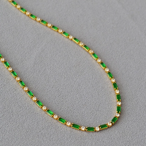 Elegante Collar De Gargantilla De Latón Chapado En Oro De 18K Para Mujer Cadena De Tenis Con Circonia Colorada De Corte Baguette