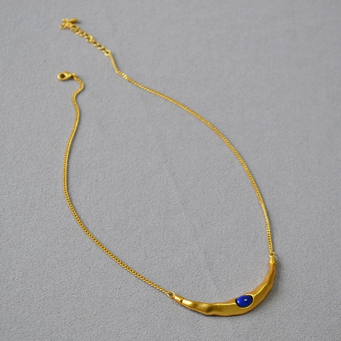 Collana con Ciondolo a Luna in Lapis Lazzuli Ottone Placcato Oro Antico per Donna Vintage Finitura Opaca Gioielli Geometrici