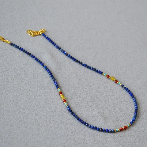 Collier de Perles en Lapis-lazuli Agate Rouge Turquoise Style Chinois Vintage Bracelet Choker en Pierre Naturelle Fait à la Main Femme Bijoux