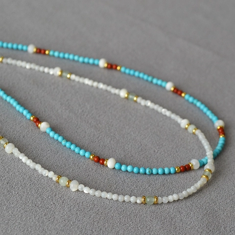 Retro Handgefertigte Türkis Perlmutt Perlen Halskette Für Damen Chinesischer Stil Legierung Naturstein Verstellbarer Schmuck Kette