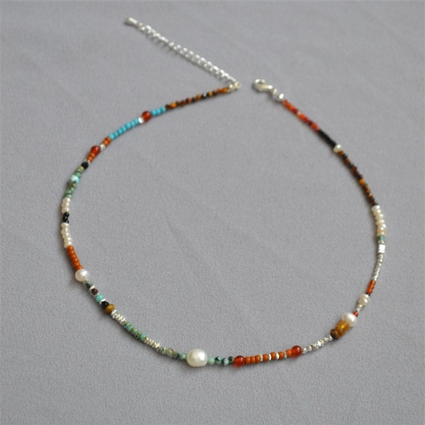 Collar de Cuentas Hecho a Mano de Estilo Nuevo Chino Vintage para Mujer Perla de Agua Dulce Piedra Natural Aleación