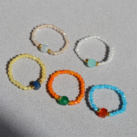 Anello Fatto a Mano in Pietra Naturale Con Perline Stile Neo-Cinese Vintage Colorato Anello Elastico Gioielli Regalo per Donna