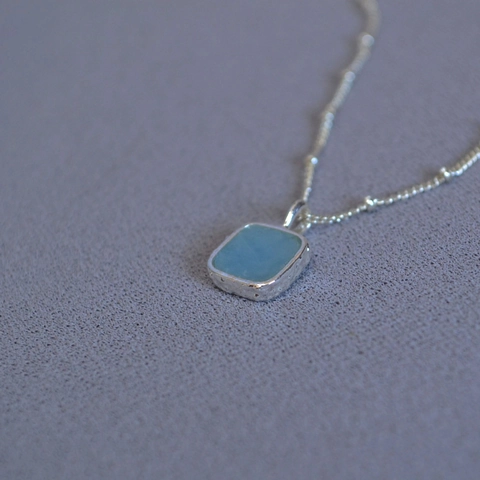 Collana Minimalista con Ciondolo in Pietra Naturale Quadrata Geometrica Rame Placcato Argento Acquamarina Quarzo Fragola Gioielli Donna