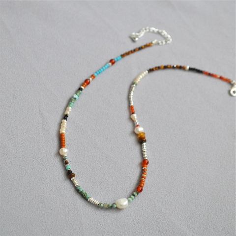 Collar de Cuentas Hecho a Mano de Estilo Nuevo Chino Vintage para Mujer Perla de Agua Dulce Piedra Natural Aleación