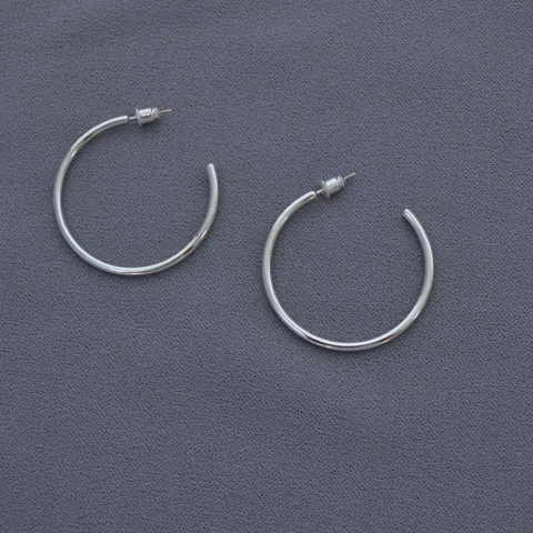 Orecchini a Cerchio a C in Ottone Placcato Argento Minimalista Con Perno in Argento Sterling 925 Gioielli Geometrici Lisci per Donna