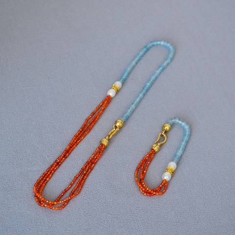 Retro Chinese Style Handmade Natural Stone Beaded Necklace Freshwater Pearl Zirconia Gold Plated Brass Jewelry For Women Gift