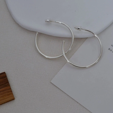 Orecchini a Cerchio a C in Ottone Placcato Argento Minimalista Con Perno in Argento Sterling 925 Gioielli Geometrici Lisci per Donna