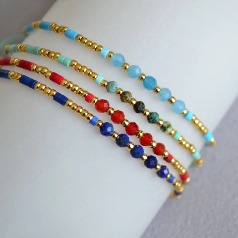 Bohemian Agate Natural Stone Beaded Bracelet For Women Handmade Colorful Jewelry With Sliding Knot Extension Adjustable Gift