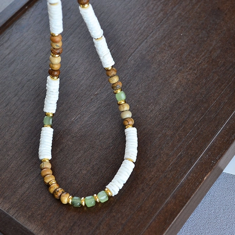 Collana Bracciale con Perline in Pietra Naturale e Conchiglia Fatta a Mano Bohémien Gioielli Vintage per Donna Vacanza