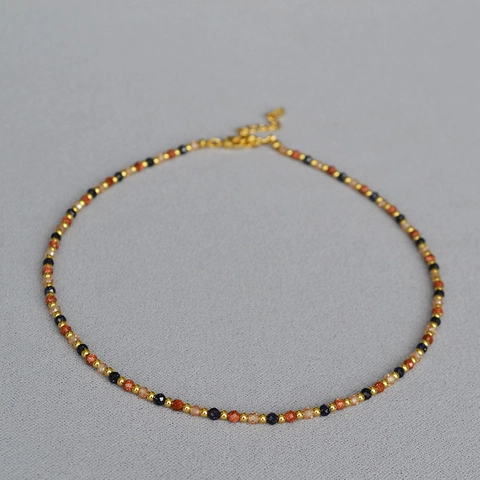 Französischer Vintage Gold Blau Sandstein Perlen Kette Für Damen Elegant Legierung Kupfer Vergoldet Minimalistische Halskette