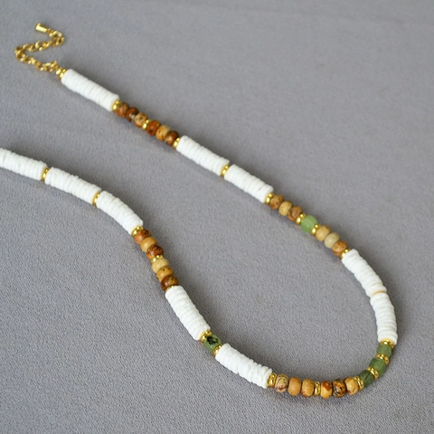 Collana Bracciale con Perline in Pietra Naturale e Conchiglia Fatta a Mano Bohémien Gioielli Vintage per Donna Vacanza