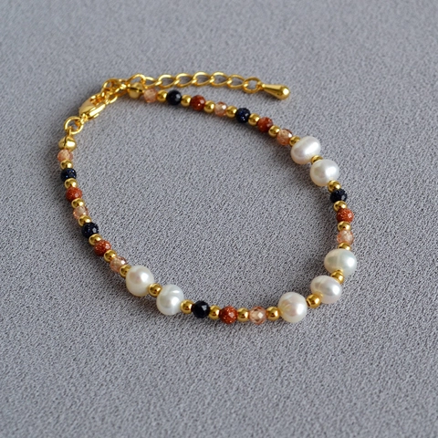 Vintage Handgefertigte Süßwasser Künstliche Barockperle Halskette Armband Gold Blau Sandstein Künstliche Perlen Schmuck Für Damen Täglich Retro Geschenk