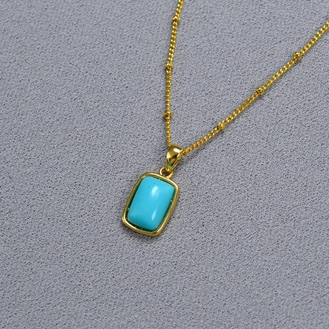 Collar de Colgante de Piedra Natural Rectangular Geométrico de Latón Chapado en Oro Retro Francés para Mujer Joyería