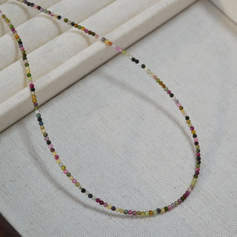 French Elegant Multicolor 2mm Tourmaline Beaded Necklace Handmade Alloy Pendant Clavicle Chain Jewelry For Women Gift