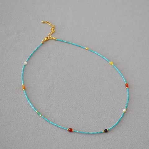Collana Perline Turchese Fatta Mano Stile Corte Vintage Lega Rame Placcato Oro Perla Artificiale Gioielli Donna