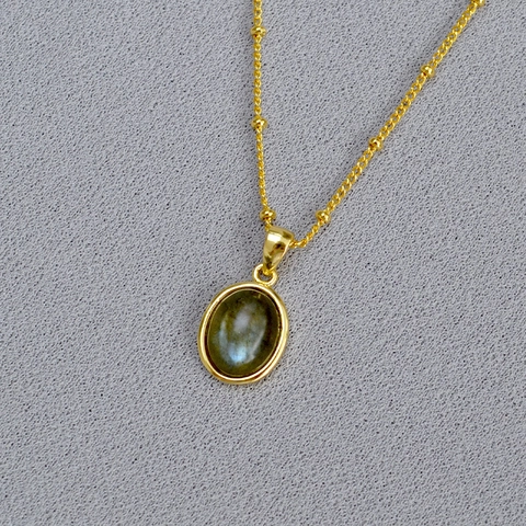 Collier Pendentif En Pierre Naturelle Ovale Minimaliste Pour Femme Cuivre Plaqué Or Chaîne Satellite Collier Clavicule Rétro Bijoux Cadeau