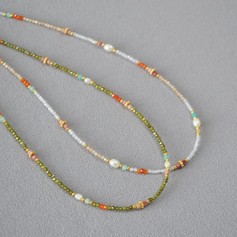 Collana di Perle d'Acqua Dolce Zirconia Boemia Fatta a Mano per Donna Catena a Clavicola in Lega di Pietra Naturale Retro Minimalista